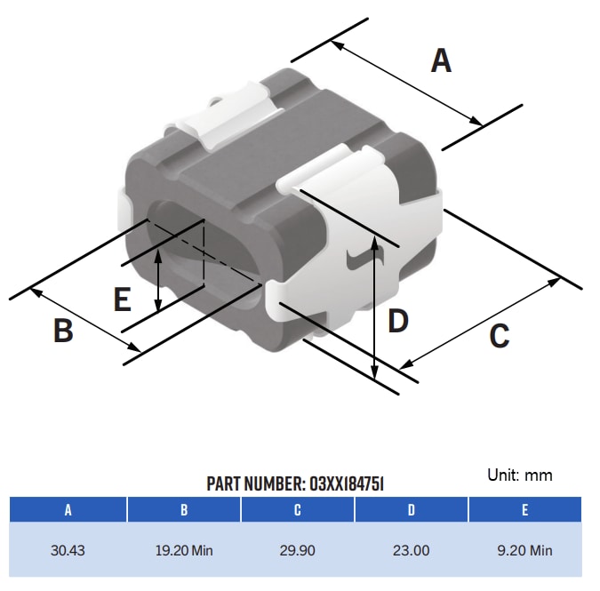 Mechanical Drawing - Fair-Rite Oval Clip-IT™ Cores
